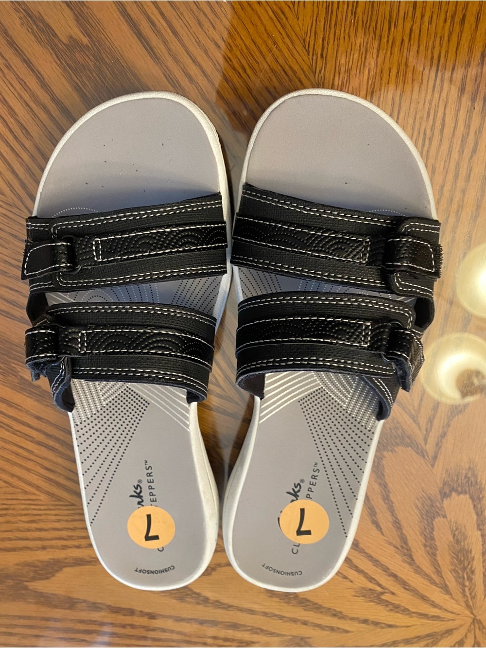 Clarks Women's Black and Gray Adjustable Strap Sandals